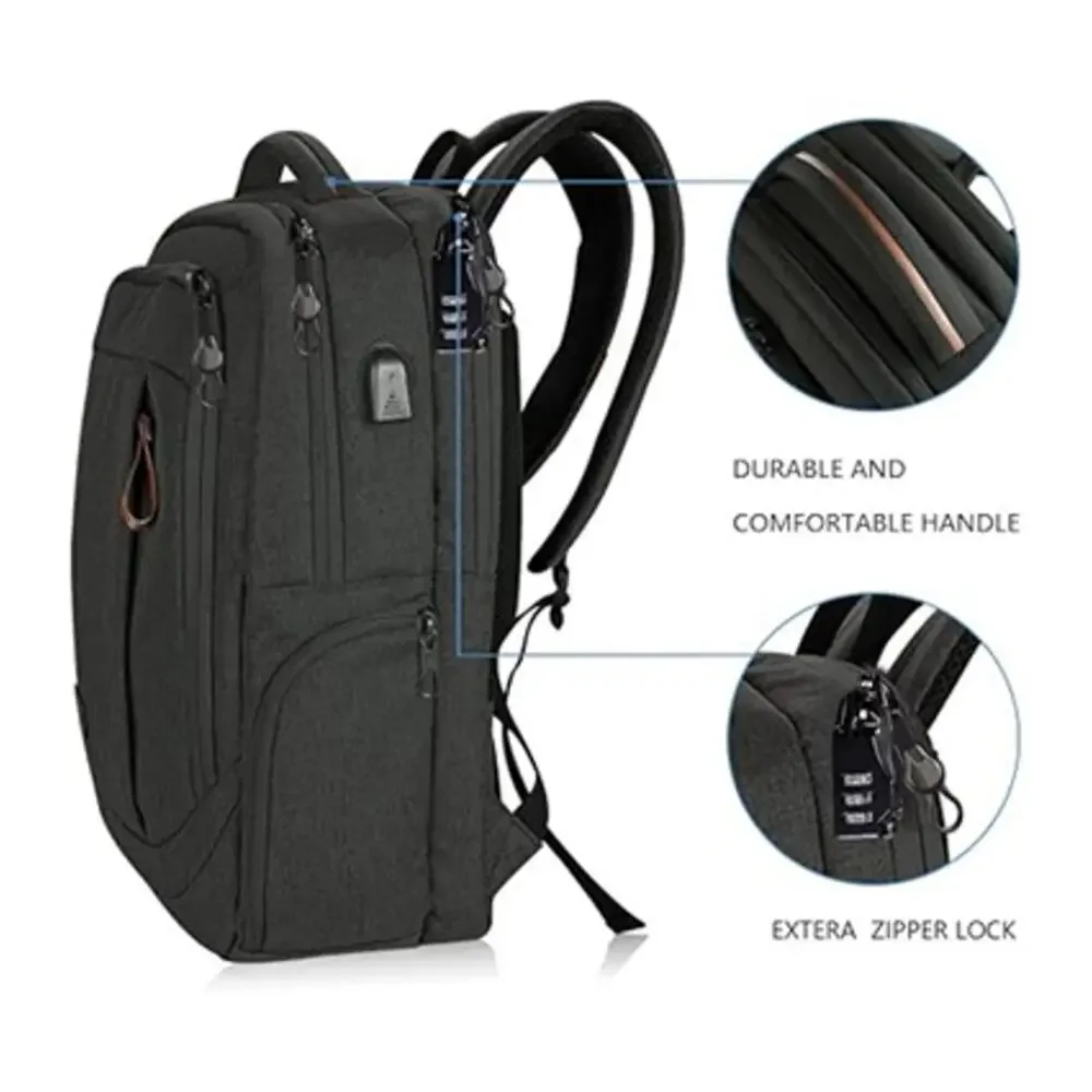 Kroser Laptop Backpack Charcoal Black With USB